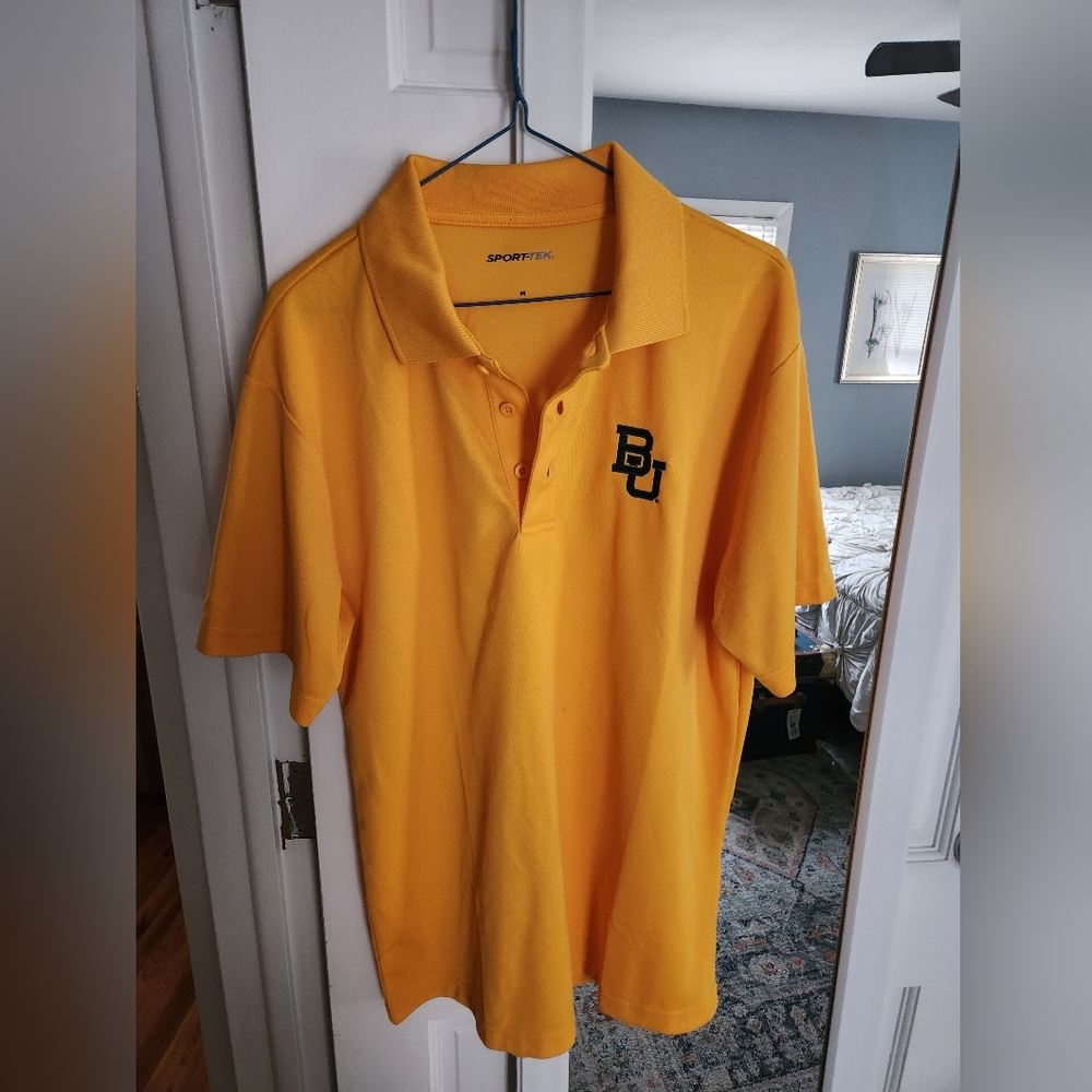 Baylor University, Sport-tek, Gold polo with green BU emblem